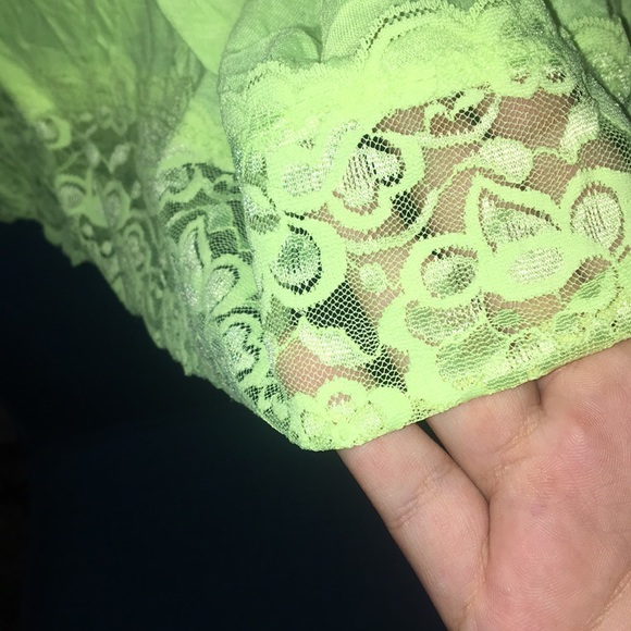 neon yellow/green sheer tank top with lace edging - Picture 4 of 4